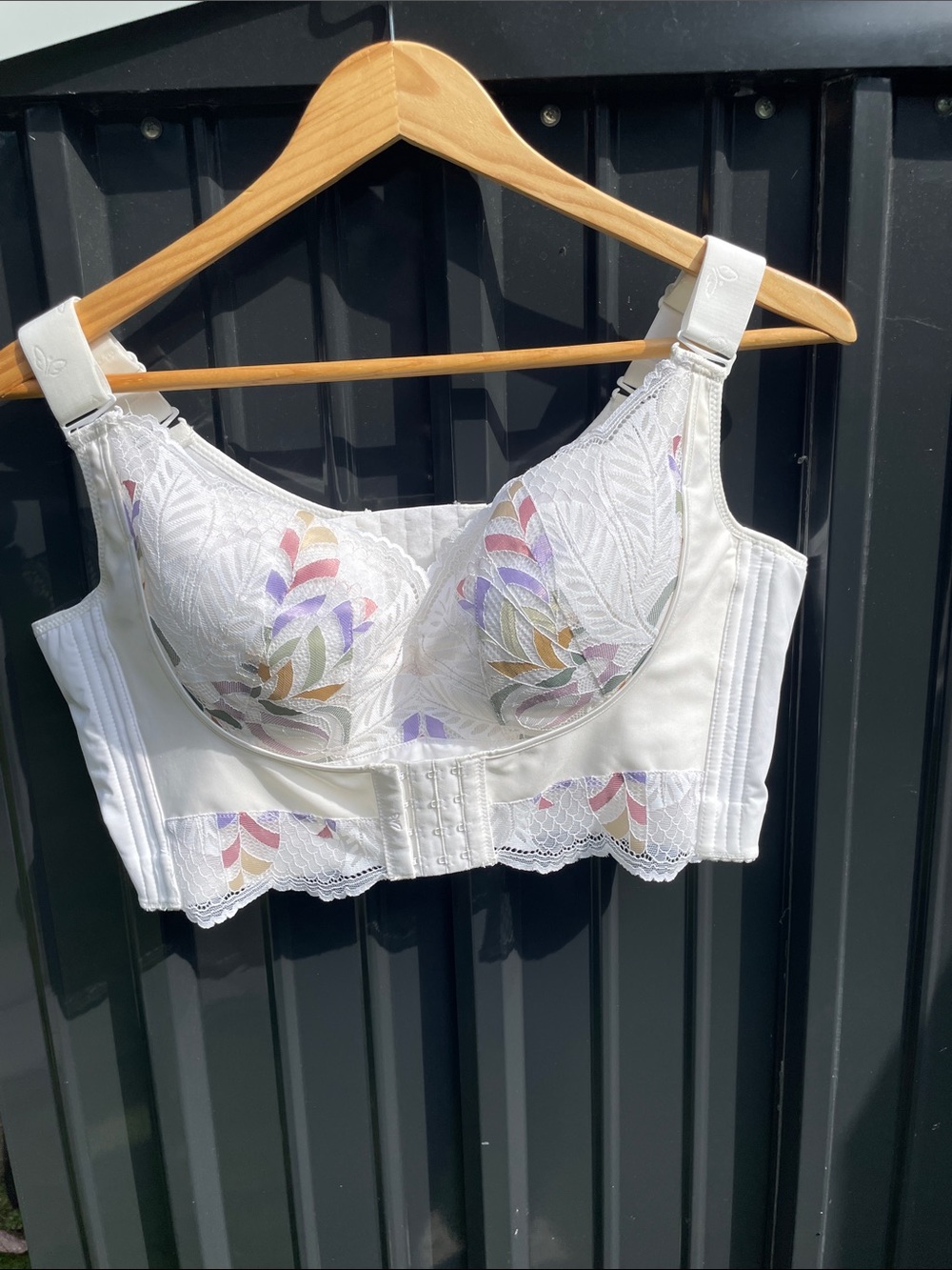 Butterfly Dsigns White Longline Wireless Bra Bustier Corset Floral Lace Sz 42/95
